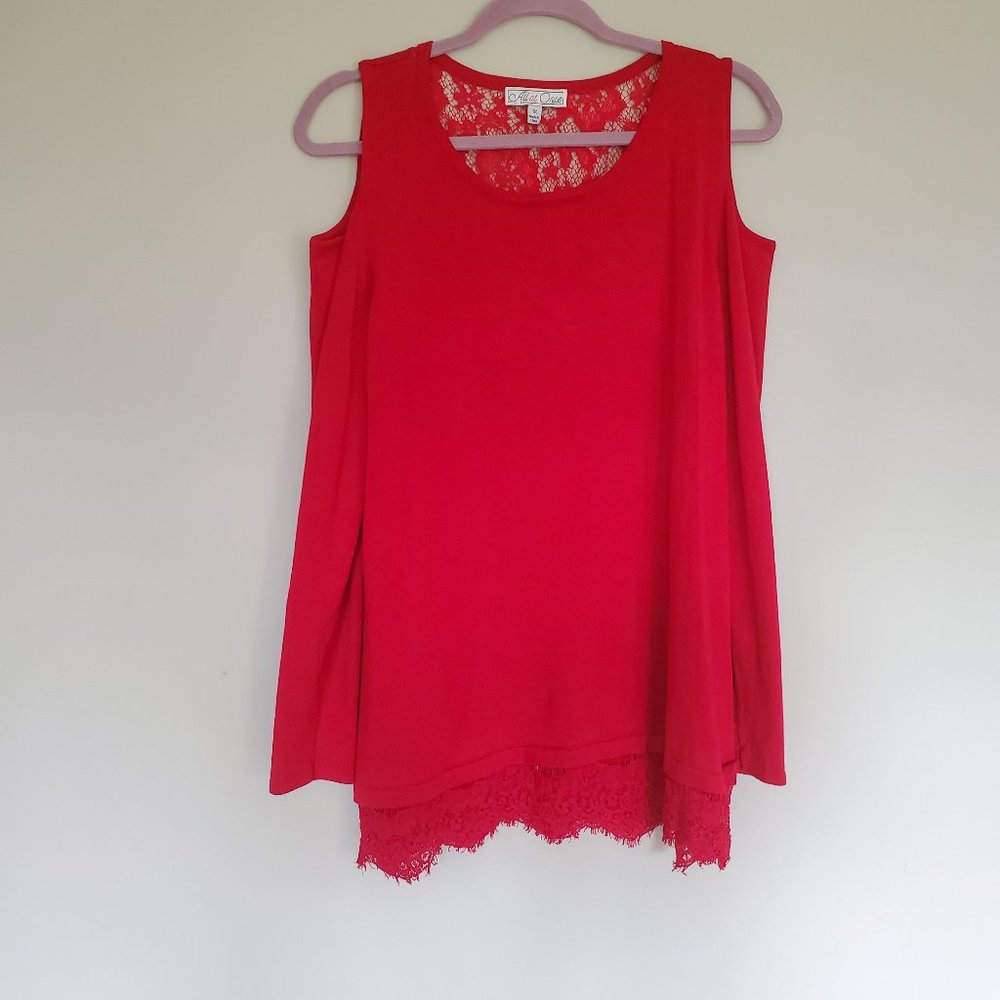 All at Once cold shoulder red lace sweater 1X